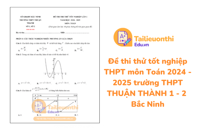 Đề thi thử tốt nghiệp THPT môn Toán 2024 - 2025 trường THPT THUẬN THÀNH 1 - 2 Bắc Ninh